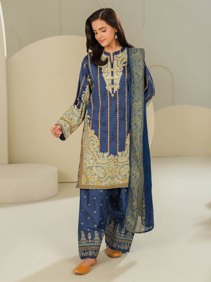 3 Piece Satin Suit-Printed (Unstitched)