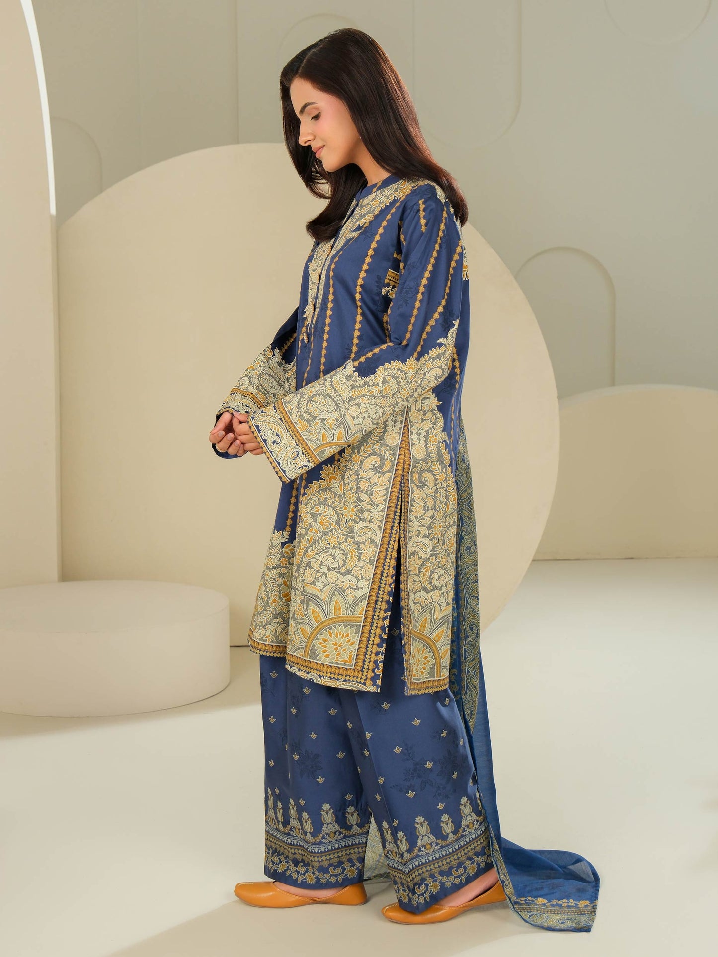3 Piece Satin Suit-Printed (Unstitched)