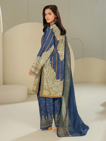 3 Piece Satin Suit-Printed (Unstitched)