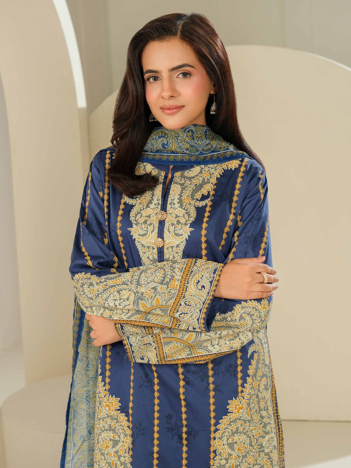 3 Piece Satin Suit-Printed (Unstitched)