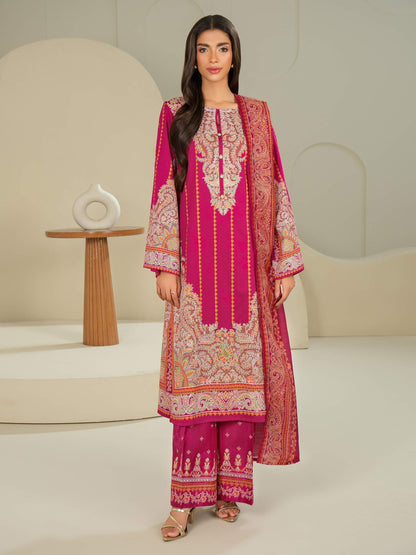 3 Piece Satin Suit-Printed (Unstitched)