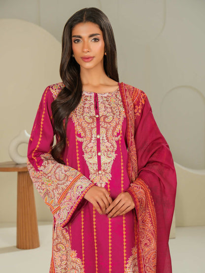 3 Piece Satin Suit-Printed (Unstitched)