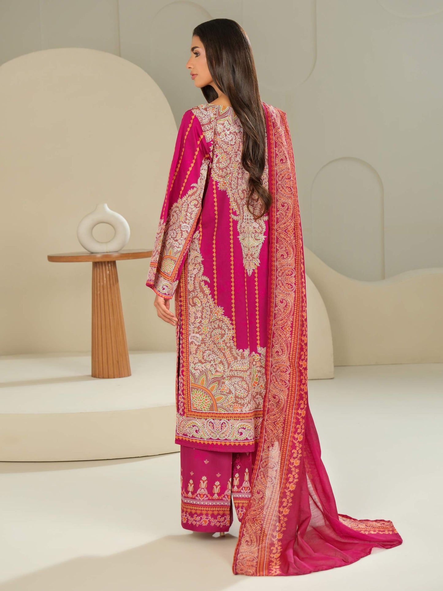 3 Piece Satin Suit-Printed (Unstitched)