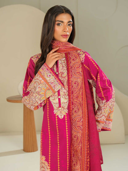 3 Piece Satin Suit-Printed (Unstitched)