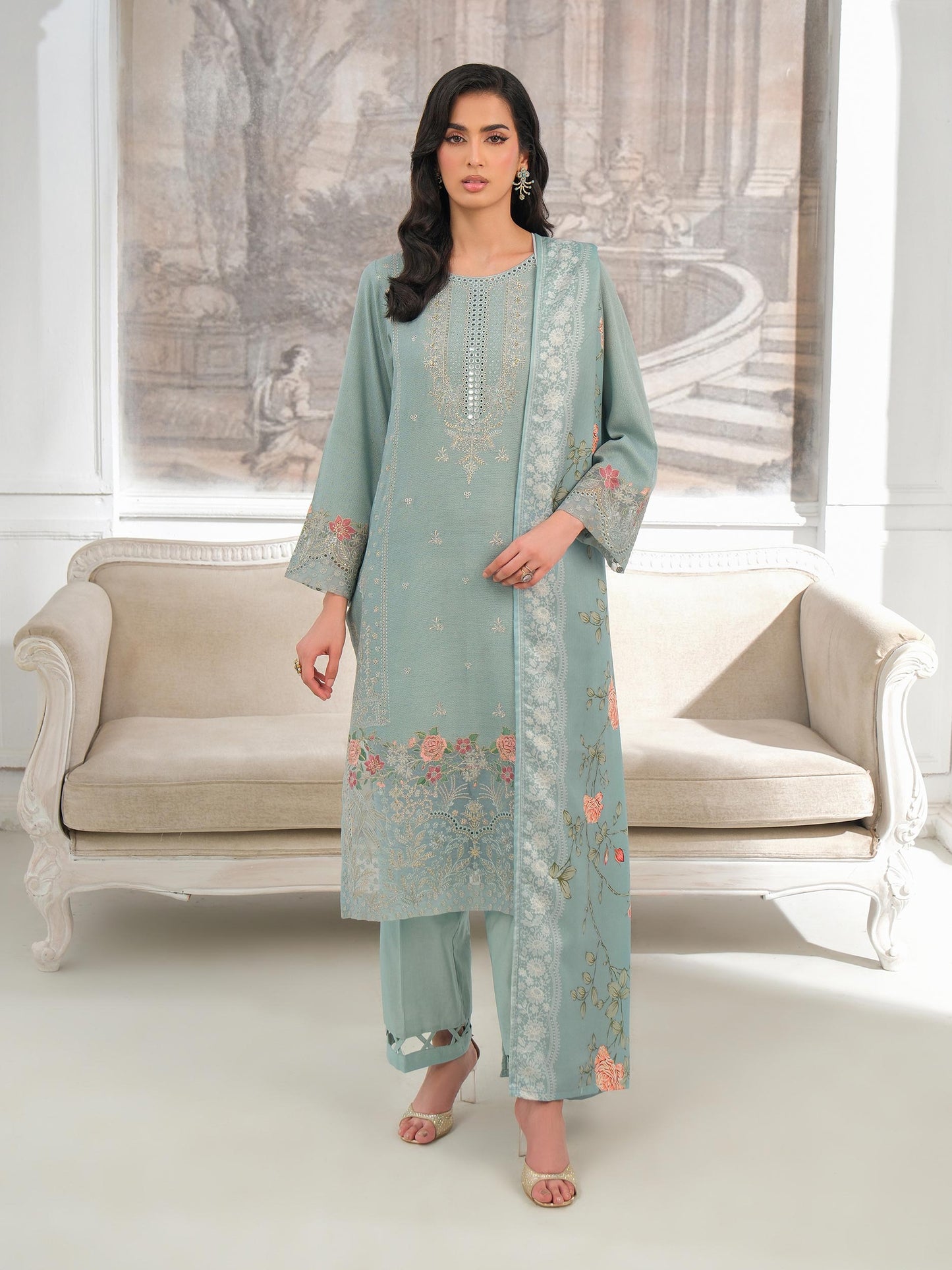 3 Piece Karandi Suit-Embroidered (Unstitched)