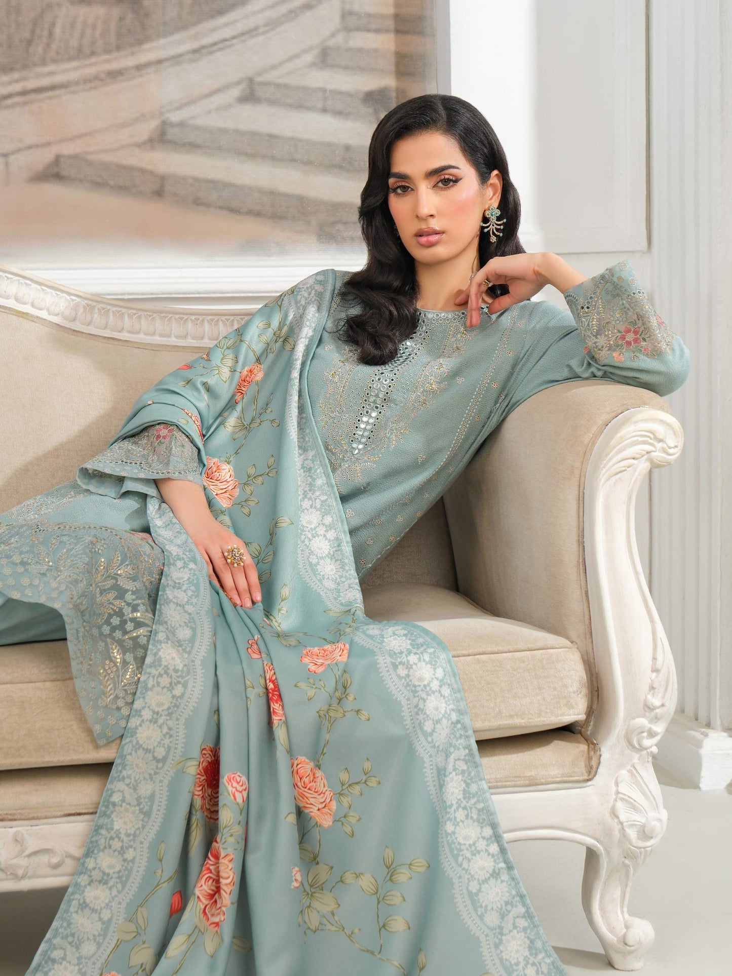 3 Piece Karandi Suit-Embroidered (Unstitched)