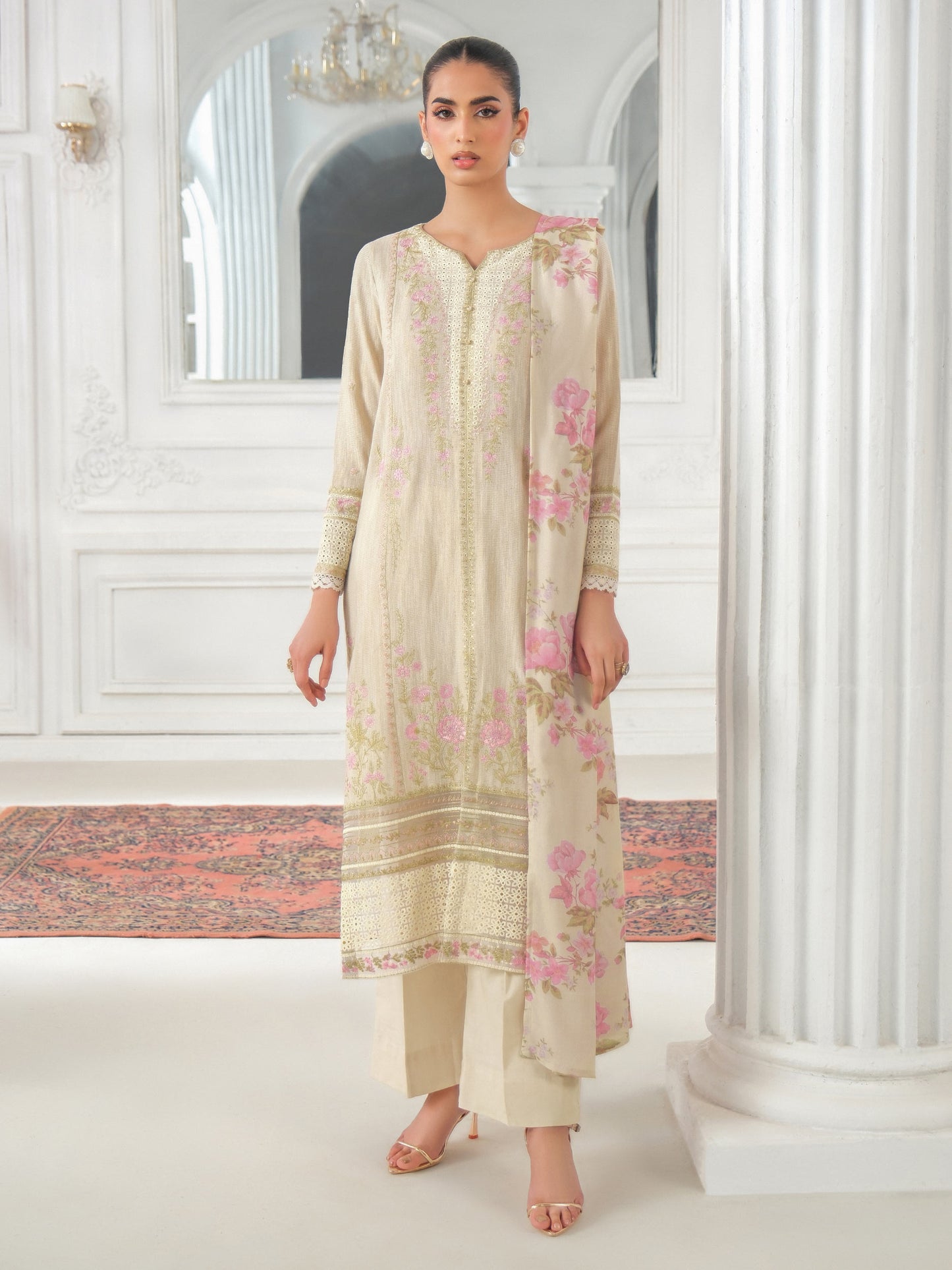 3 Piece Karandi Suit-Embroidered (Unstitched)
