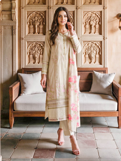 3 Piece Zari Karandi Suit- Embroidered (Unstitched)