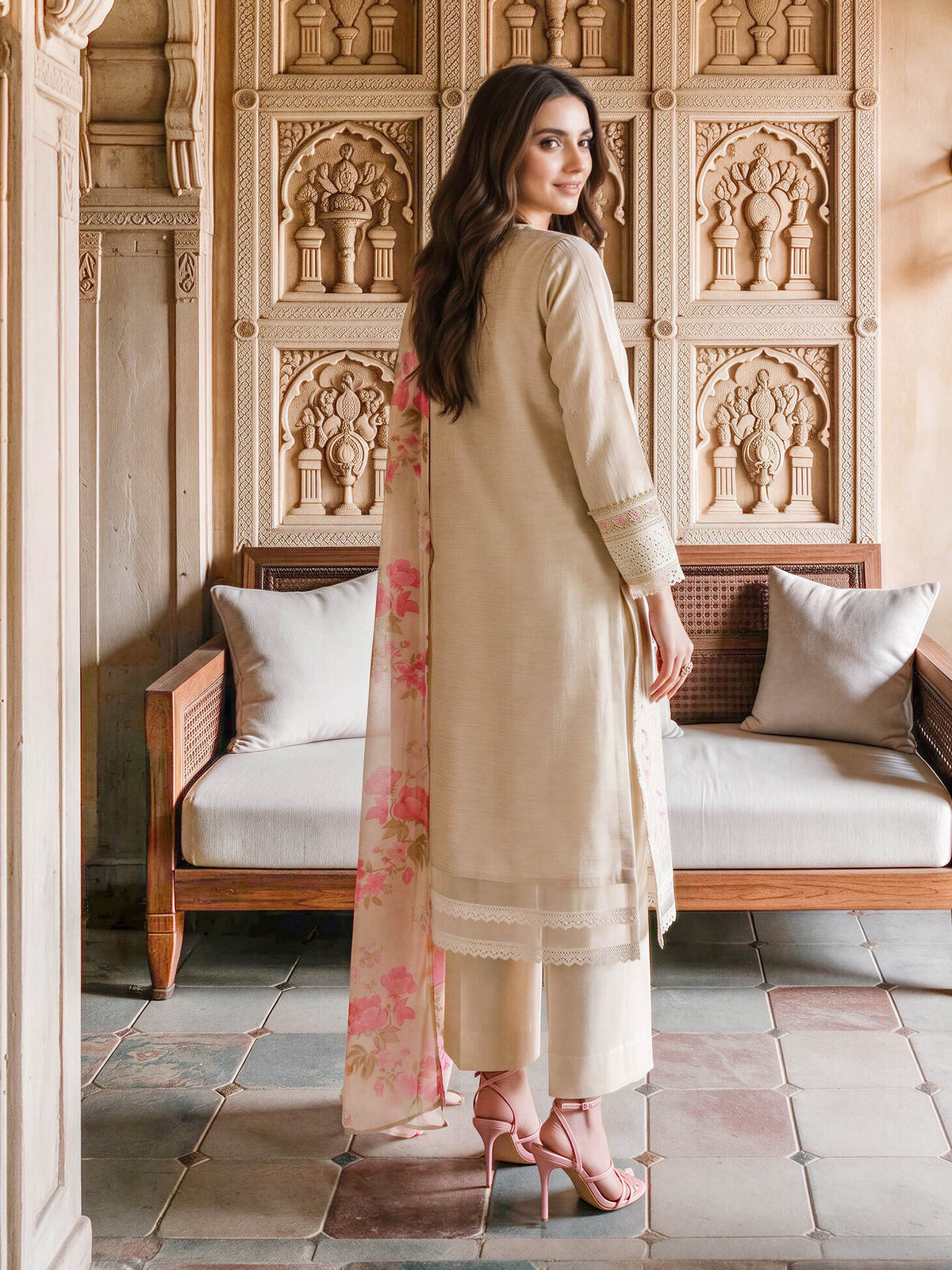 3 Piece Zari Karandi Suit- Embroidered (Unstitched)