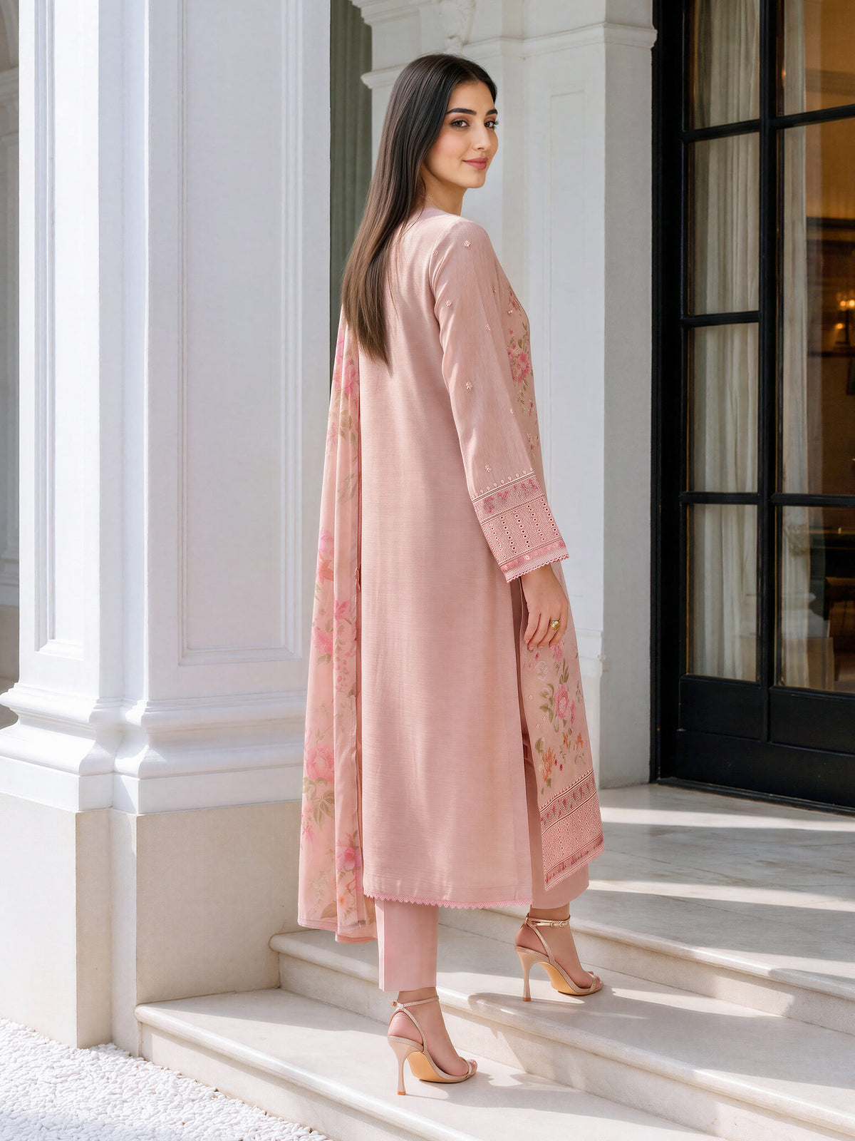 3 Piece Zari Karandi Suit- Embroidered (Unstitched)