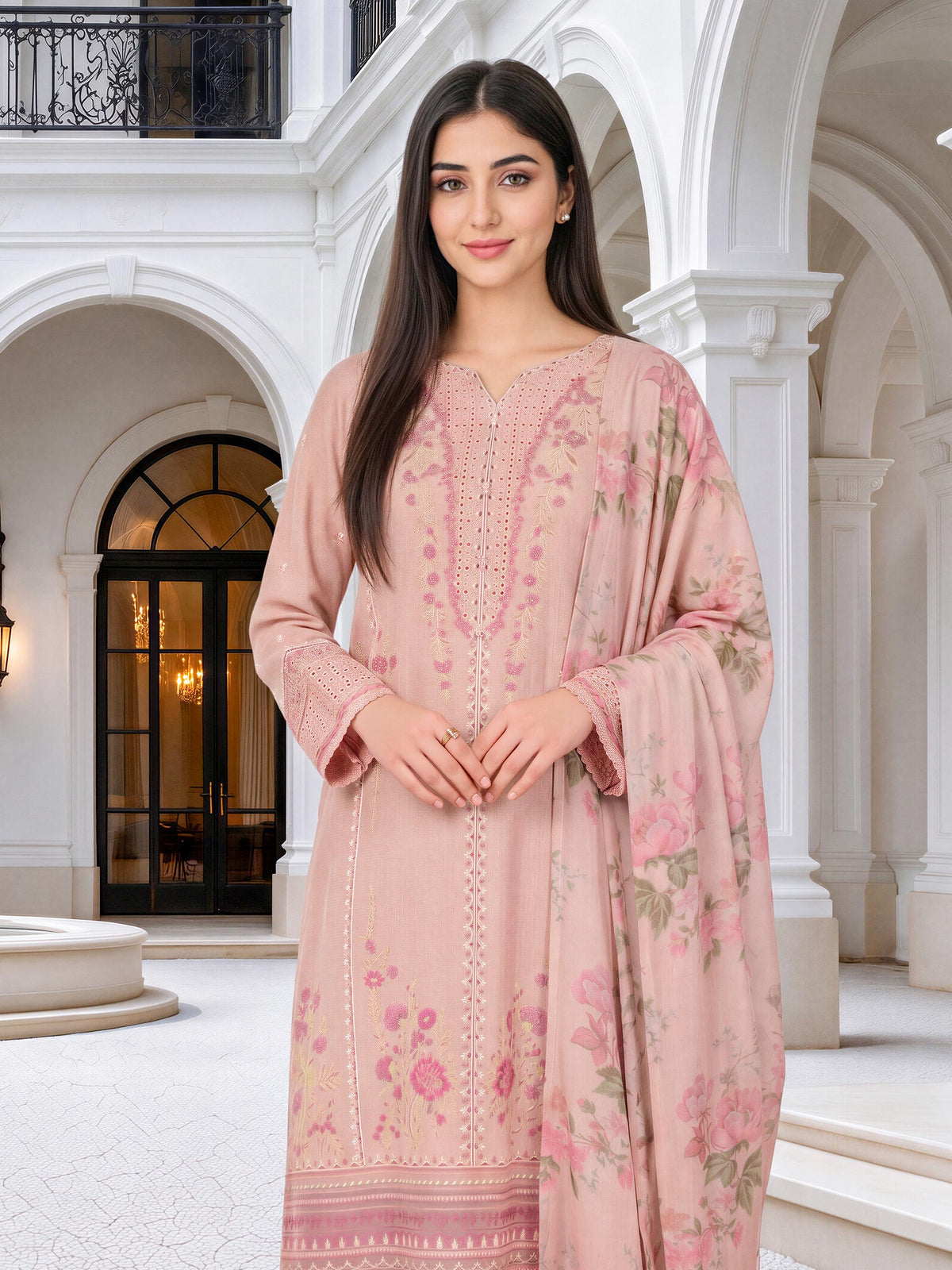 3 Piece Zari Karandi Suit- Embroidered (Unstitched)
