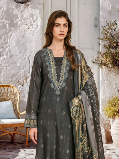 3 Piece Linen Suit-Embroidered (Unstitched)
