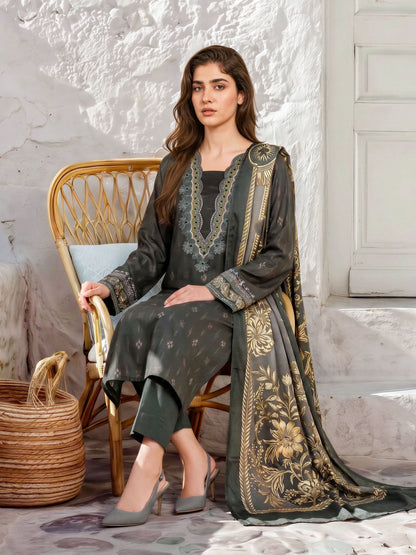 3 Piece Linen Suit-Embroidered (Unstitched)