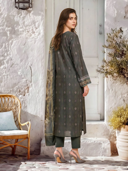 3 Piece Linen Suit-Embroidered (Unstitched)