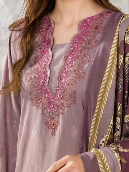 3 Piece Linen Suit-Embroidered (Unstitched)