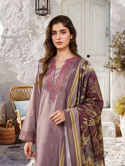 3 Piece Linen Suit-Embroidered (Unstitched)