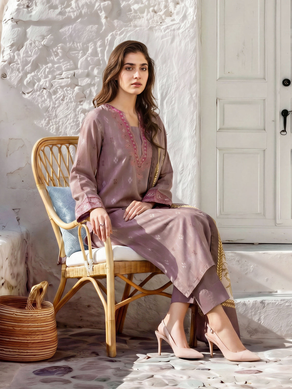 3 Piece Linen Suit-Embroidered (Unstitched)