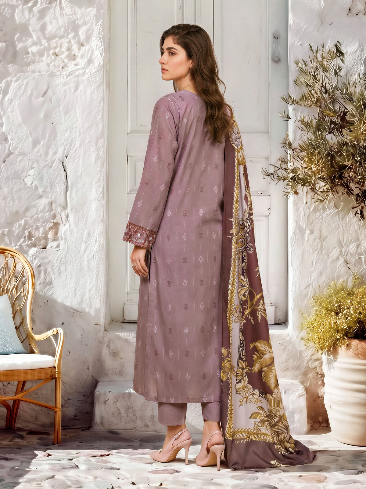 3 Piece Linen Suit-Embroidered (Unstitched)
