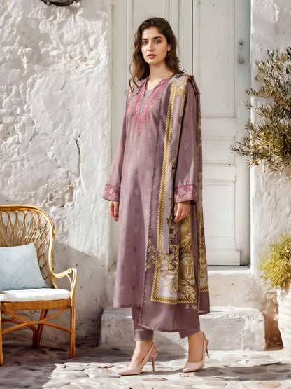 3 Piece Linen Suit-Embroidered (Unstitched)