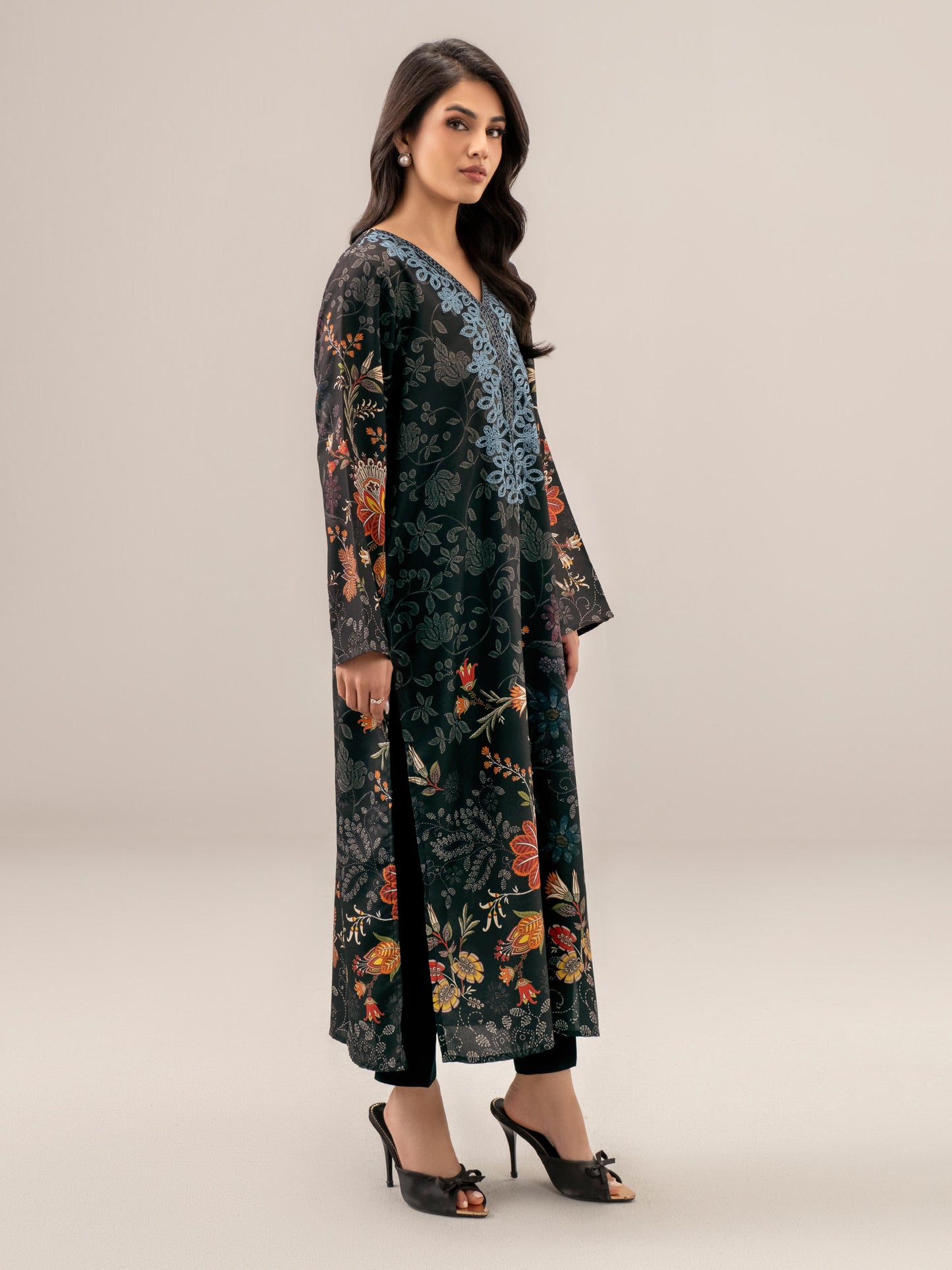 2 Piece Satin Suit-Embroidered (Unstitched)