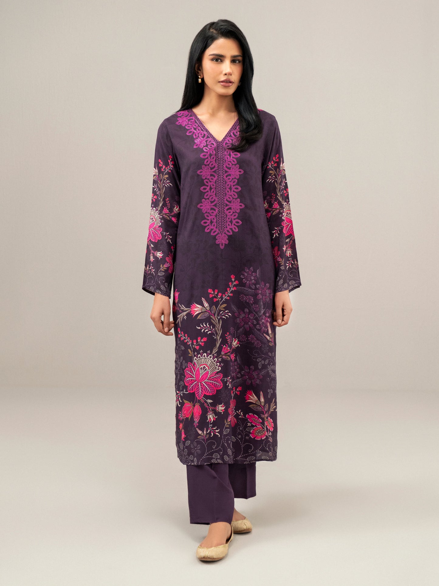 2 Piece Satin Suit-Embroidered (Unstitched)