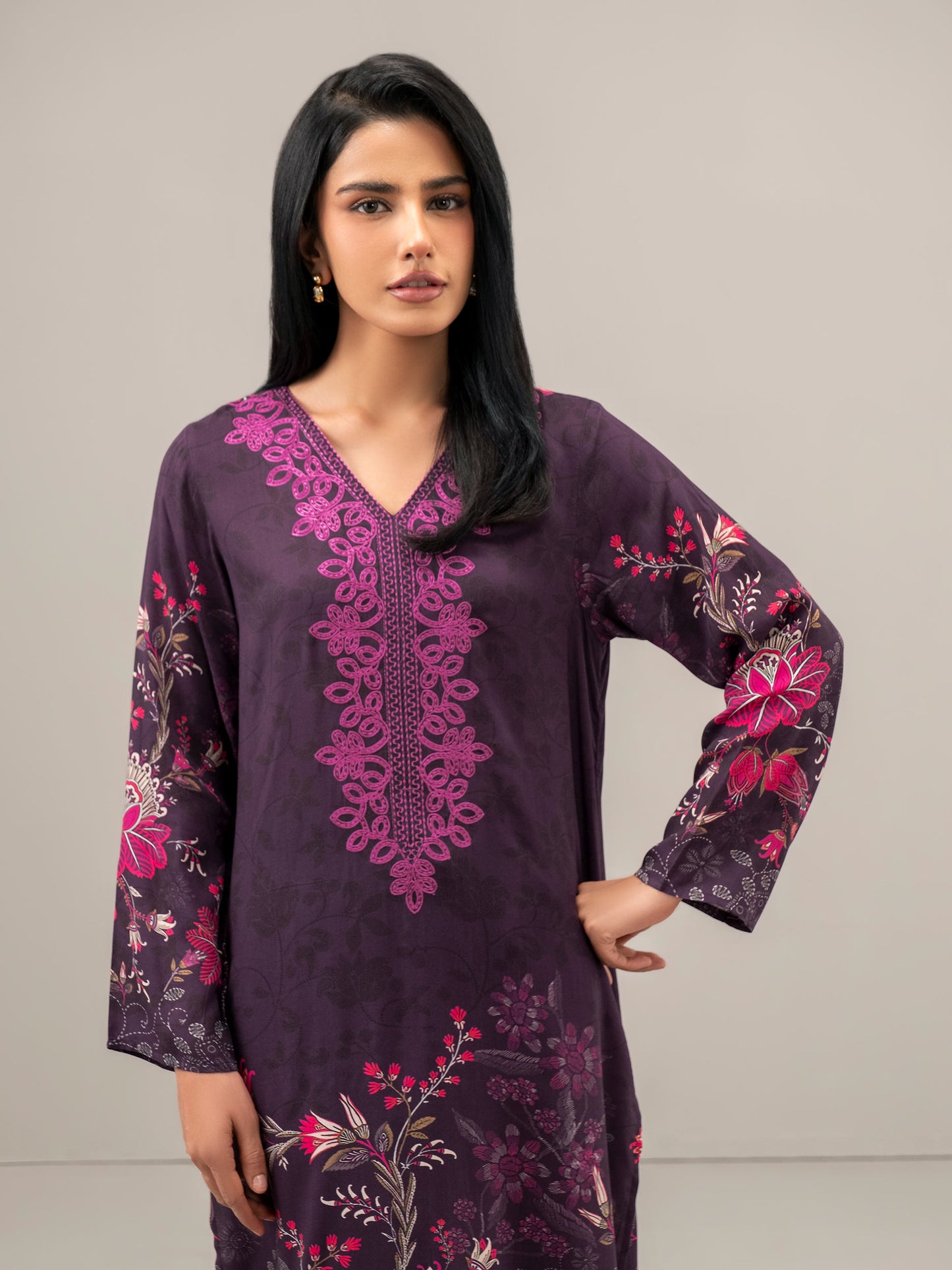 2 Piece Satin Suit-Embroidered (Unstitched)