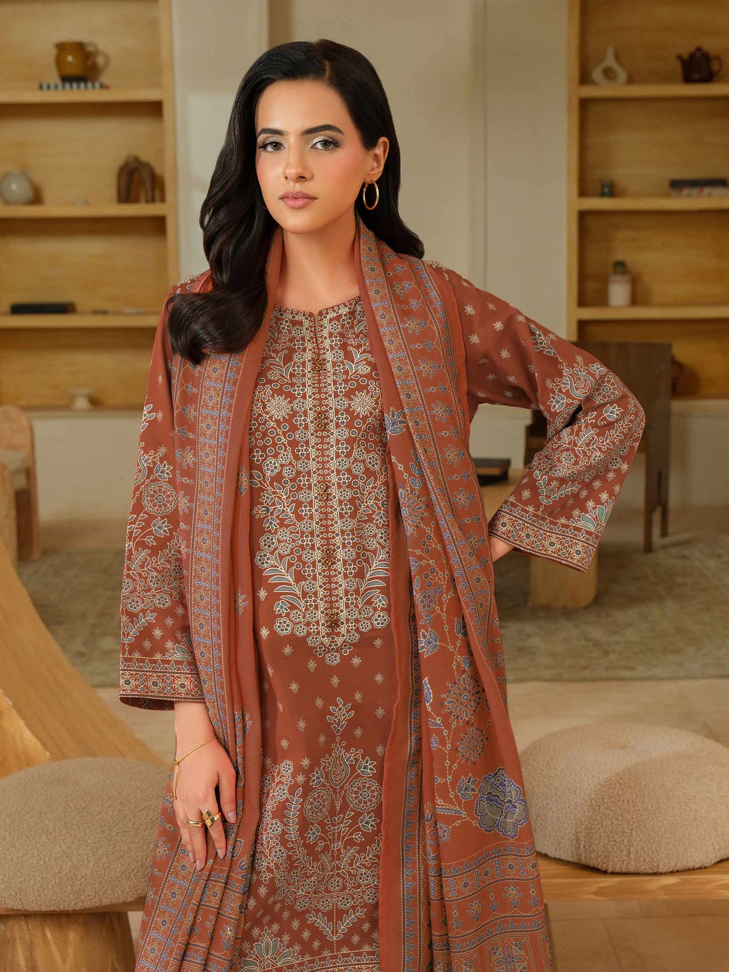 3 Piece Khaddar Suit-Paste Print (Unstitched)