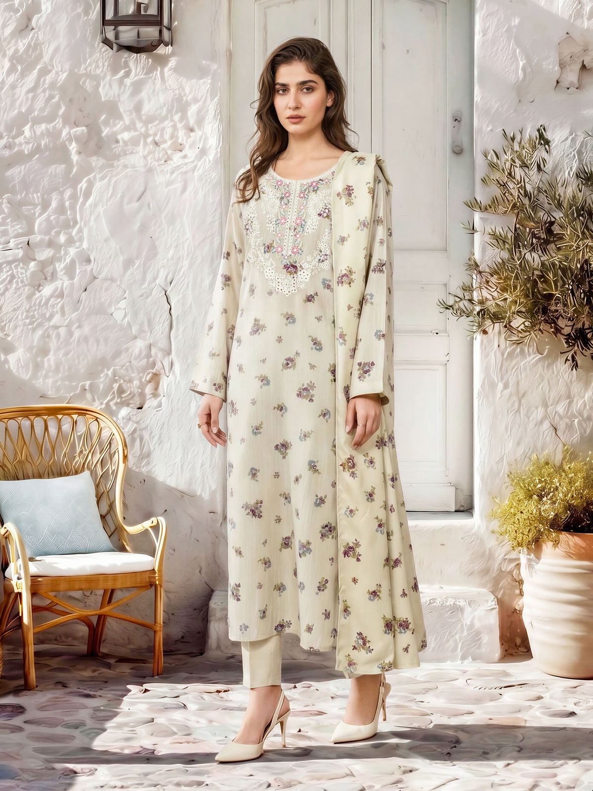 3 Piece Khaddar Suit-Embroidered (Unstitched)