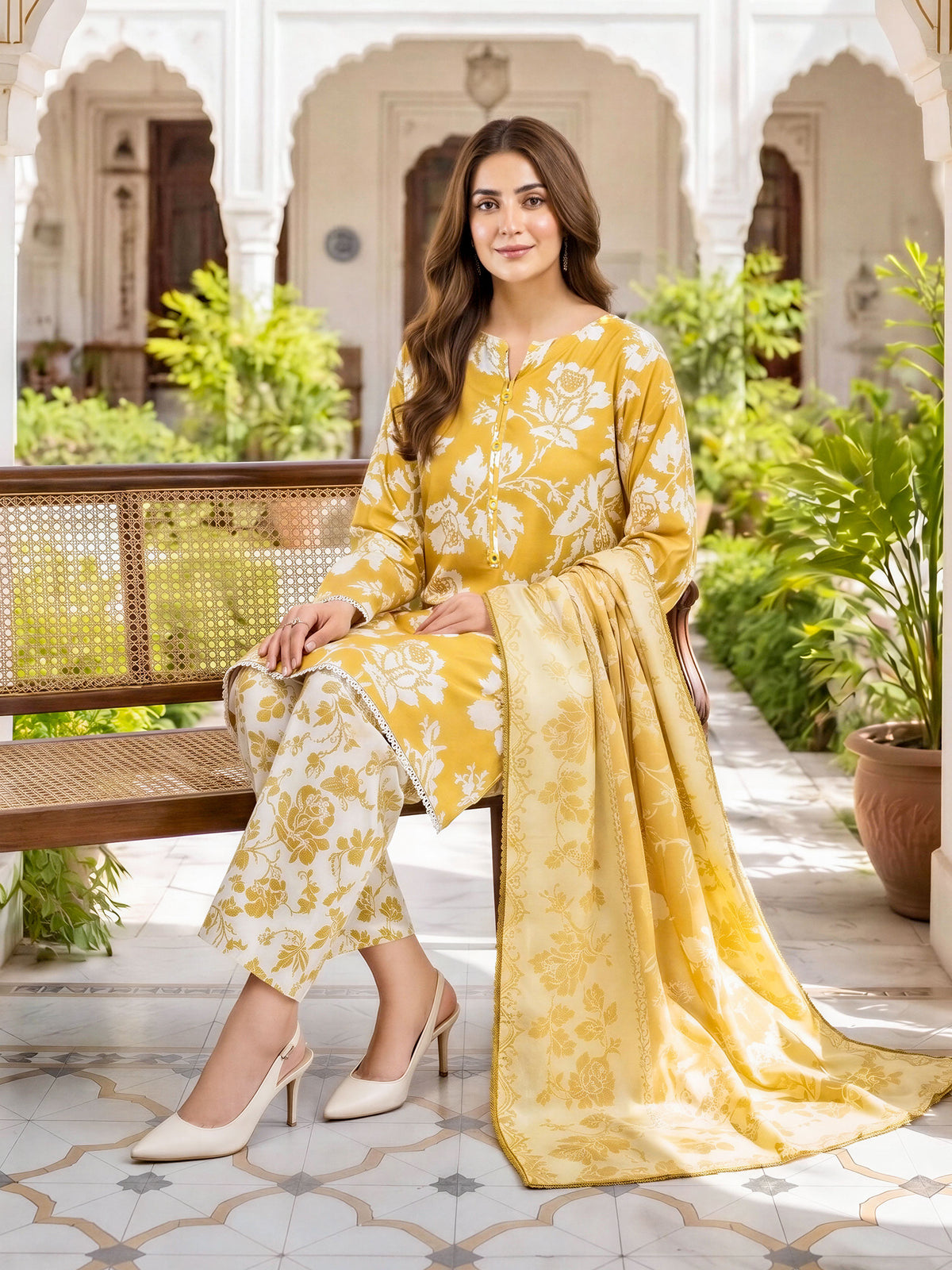 3 Piece Linen Suit-Printed (Unstitched)
