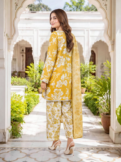 3 Piece Linen Suit-Printed (Unstitched)