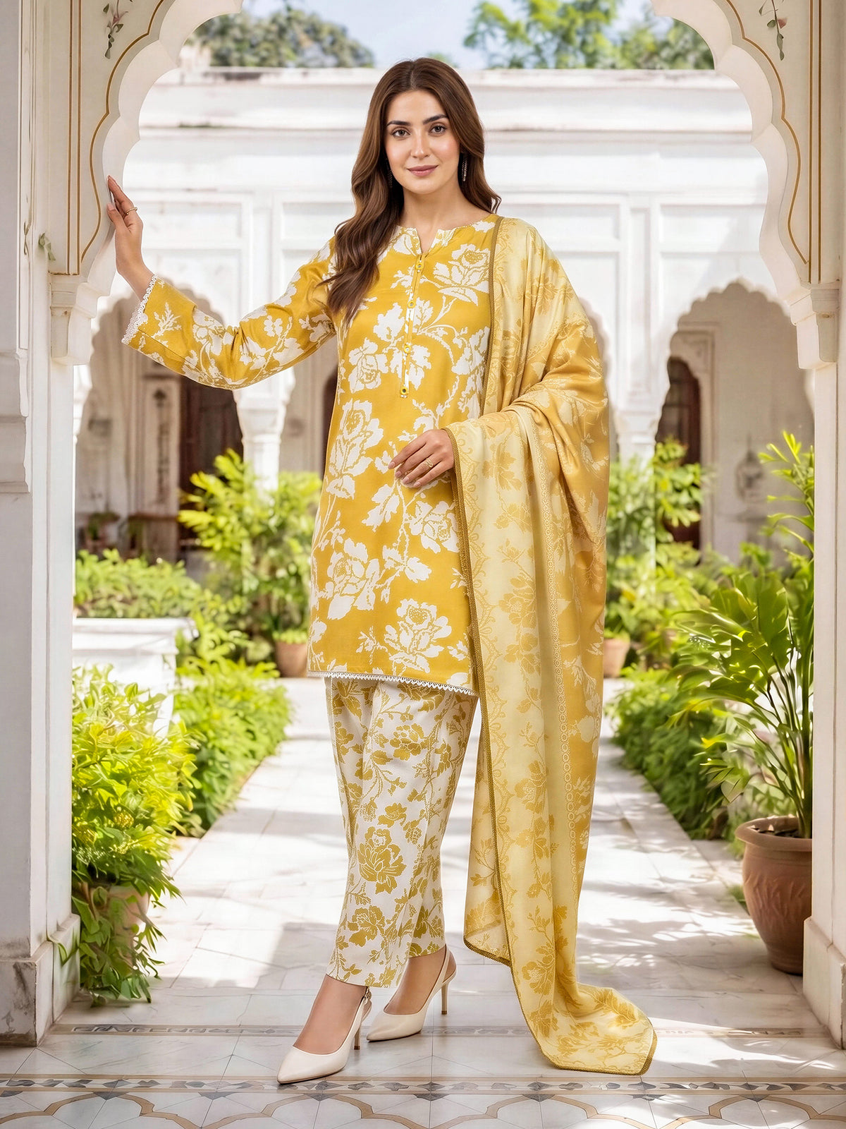 3 Piece Linen Suit-Printed (Unstitched)