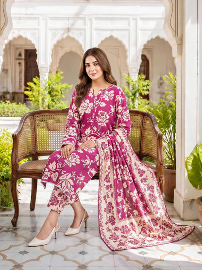 3 Piece Linen Suit-Printed (Unstitched)