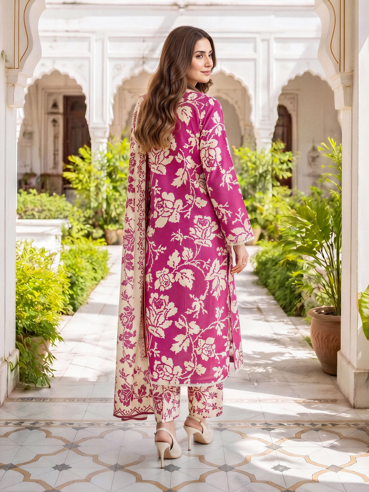 3 Piece Linen Suit-Printed (Unstitched)