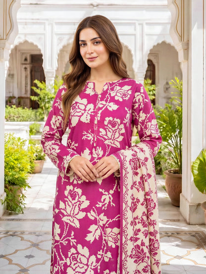 3 Piece Linen Suit-Printed (Unstitched)