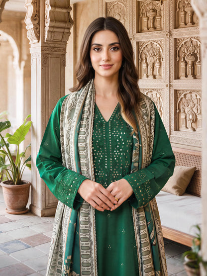 3 Piece Khaddar Suit- Embroidered (Unstitched)