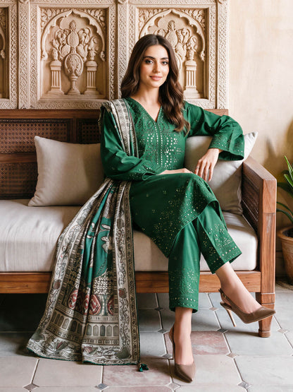 3 Piece Khaddar Suit- Embroidered (Unstitched)