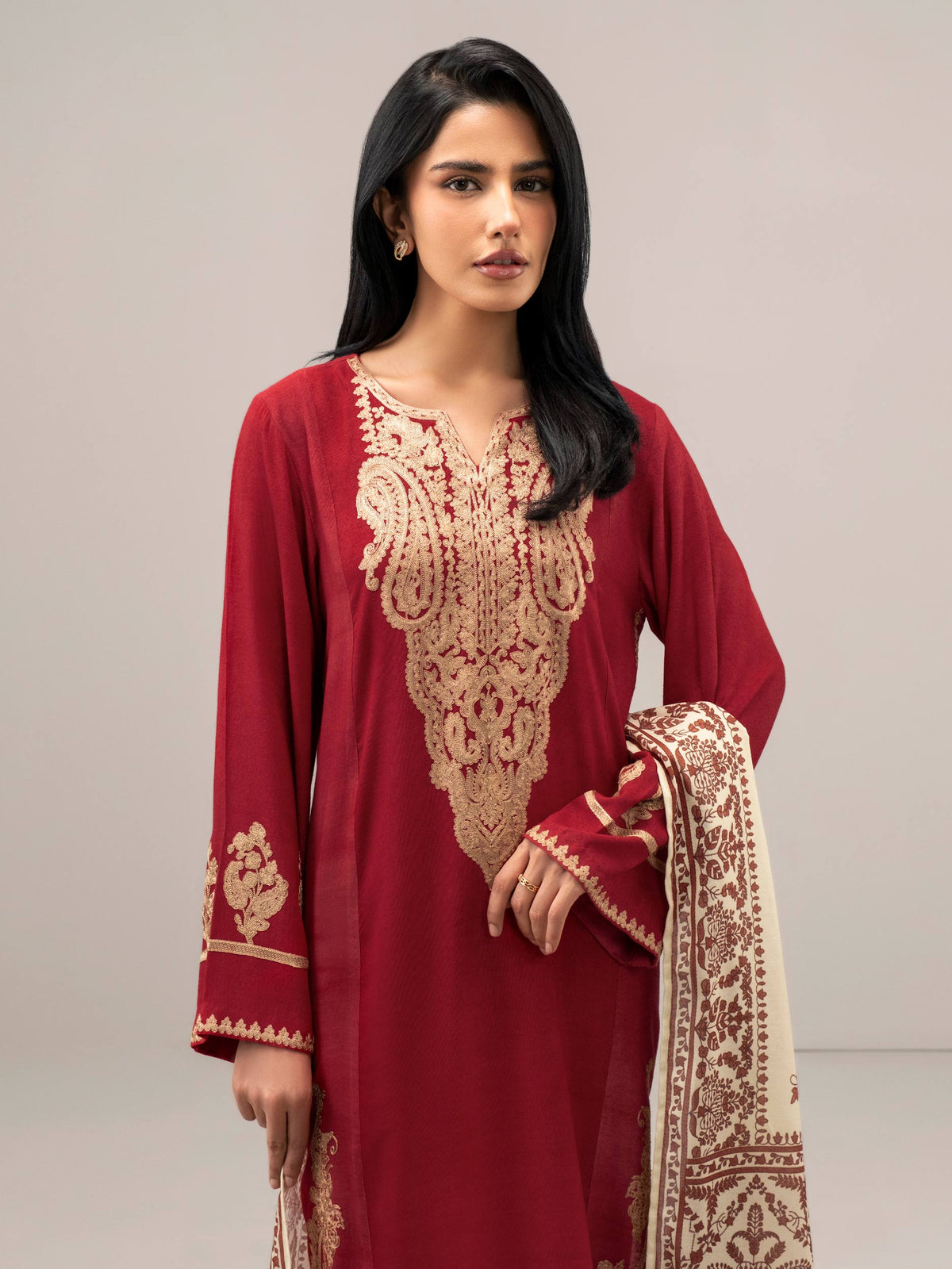 3 Piece Karandi Suit-Embroidered (Unstitched)