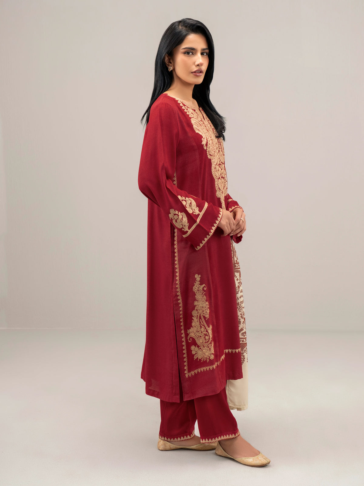 3 Piece Karandi Suit-Embroidered (Unstitched)