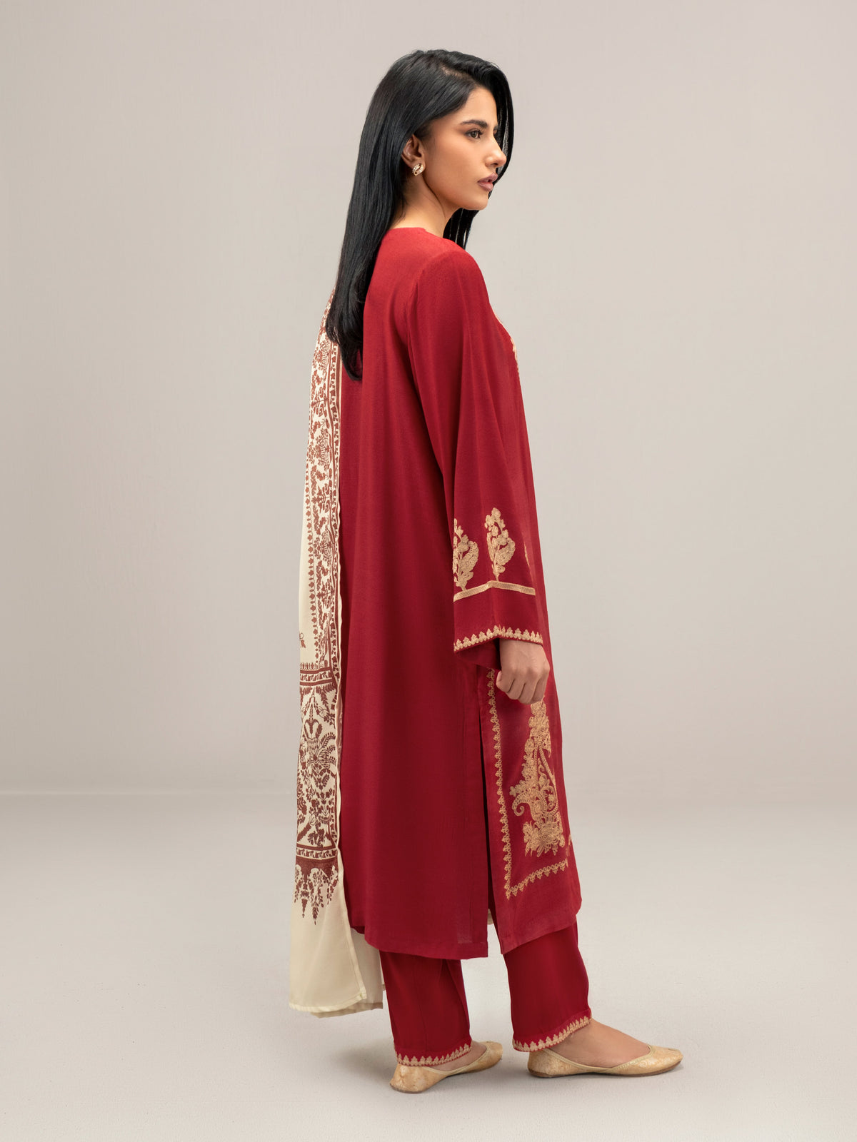3 Piece Karandi Suit-Embroidered (Unstitched)