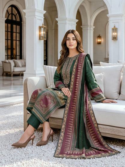 3 Piece Khaddar Suit- Embroidered (Unstitched)