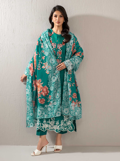 3 Piece Slub Khaddar Suit-Embroidered (Unstitched)