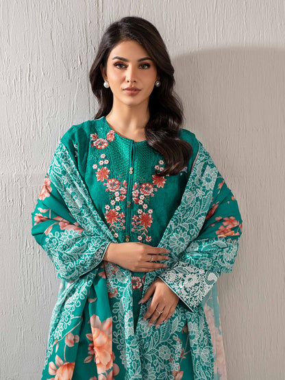3 Piece Slub Khaddar Suit-Embroidered (Unstitched)