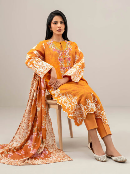 3 Piece Slub Khaddar Suit-Embroidered (Unstitched)