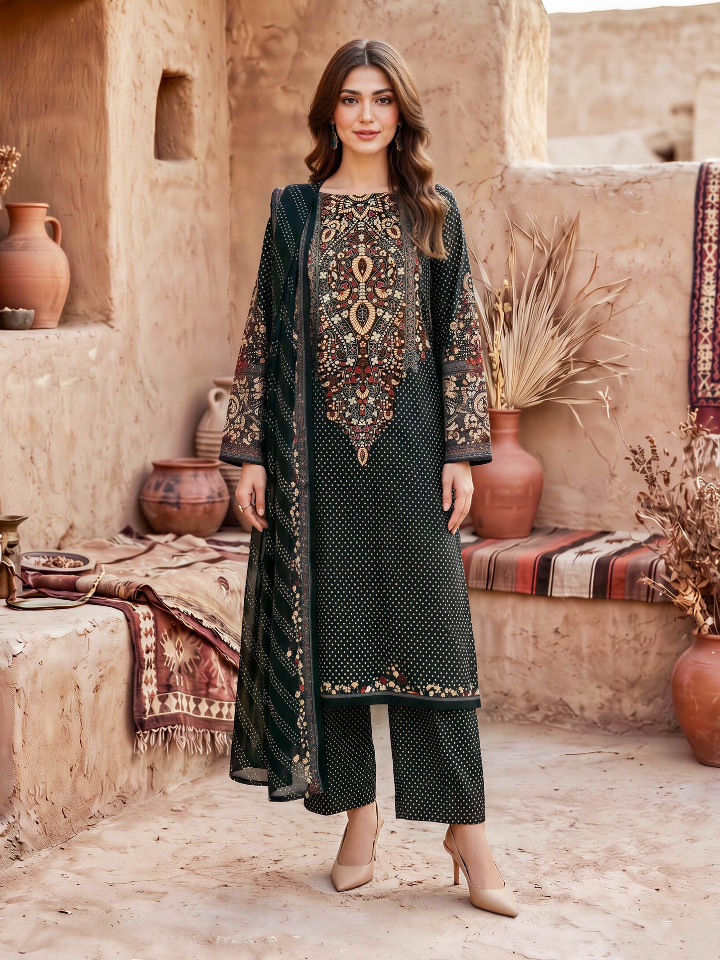 3 Piece Khaddar Suit-Printed (Unstitched)