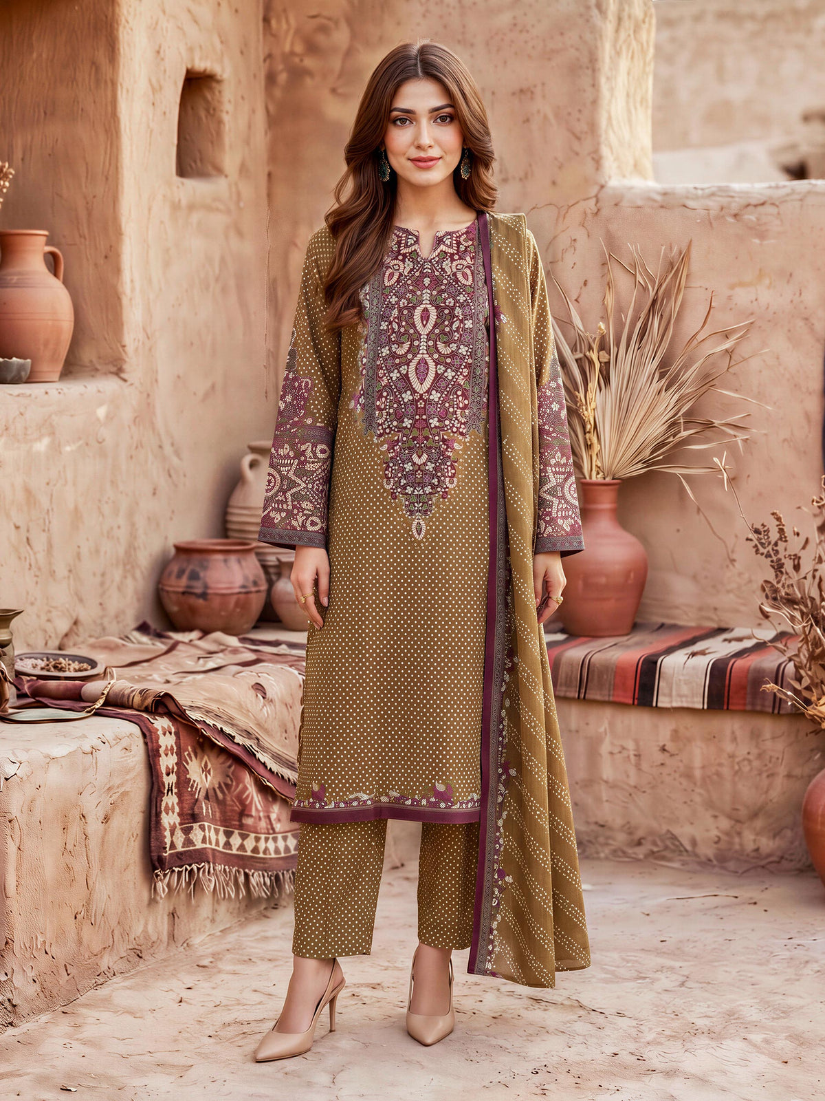 3 Piece Khaddar Suit-Printed (Unstitched)