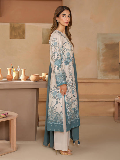 3 Piece Satin Suit-Embroidered (Unstitched)