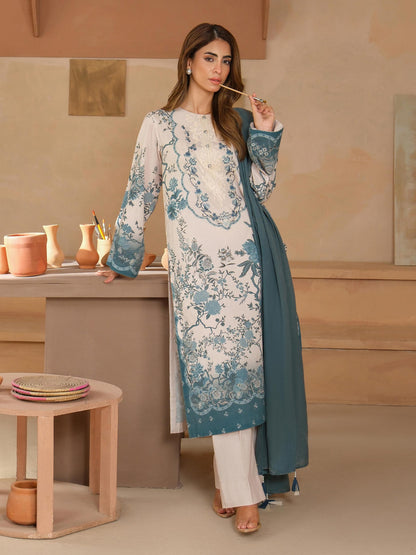 3 Piece Satin Suit-Embroidered (Unstitched)
