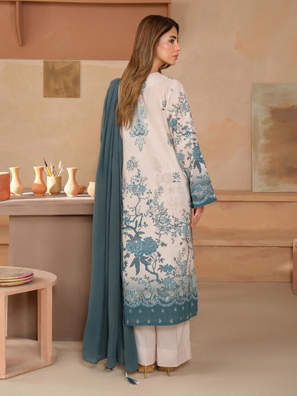 3 Piece Satin Suit-Embroidered (Unstitched)