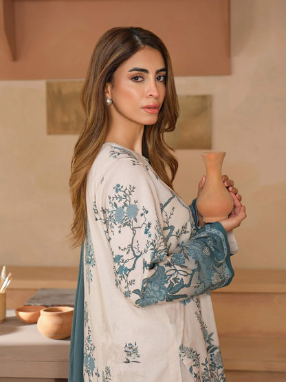 3 Piece Satin Suit-Embroidered (Unstitched)