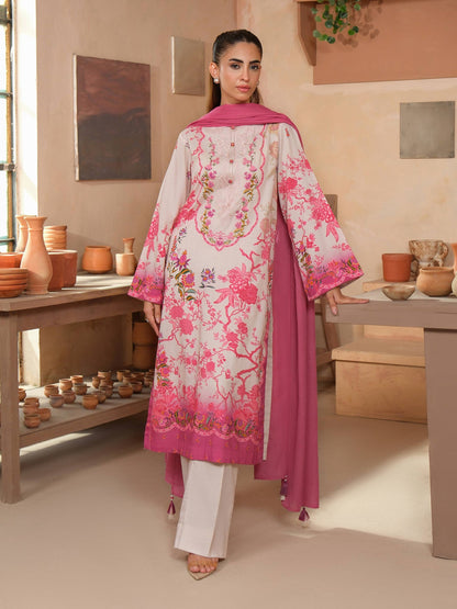 3 Piece Satin Suit-Embroidered (Unstitched)